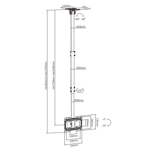 Brateck Βάση οροφής για οθόνες 23"-43" MAXVESA200 50kg PLB-CE1022-01